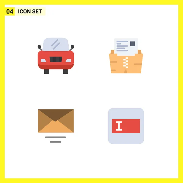 Pack Iconos Planos Creativos Coche Texto Datos Carpeta Diseño Elementos — Vector de stock