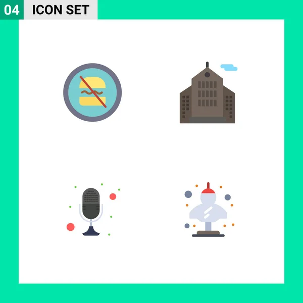 User Interface Pack Mit Einfachen Flachen Icons Für Verbot Mikrofon — Stockvektor