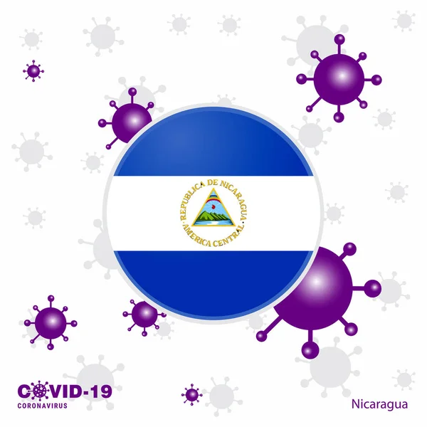 Rezad Por Nicaragua Covid Coronavirus Typography Flag Quédate Casa Mantente — Vector de stock