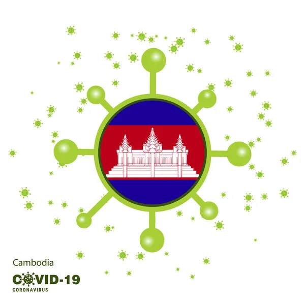 Cambodge Sensibilisation Drapeau Coronavius Contexte Restez Maison Restez Santé Prenez — Image vectorielle