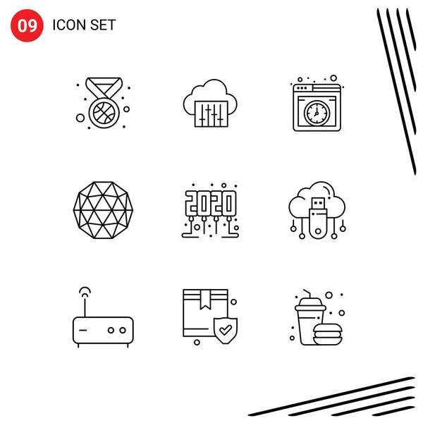 Pictogram Set Simple Outlines Party Time Celebration Hosting Crypto Currency — Stock Vector