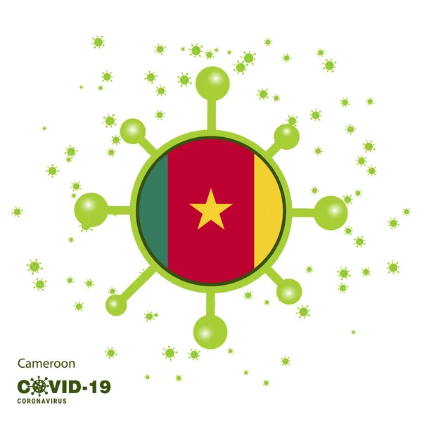 Kamerun Coronavius Vlajka Povědomí Pozadí Zůstaň Doma Zůstaň Zdravý Postarej — Stockový vektor