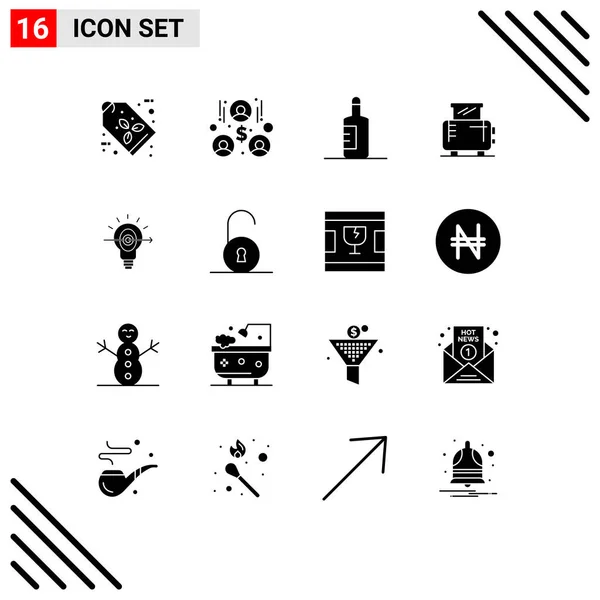 一套16个现代实心字形符号及符号 适用于商业 机器可编辑向量设计元素等网络印刷媒体 — 图库矢量图片