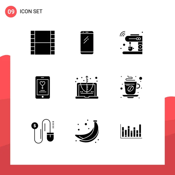 Pack Glyphes Calculs Amour Café Mobile Wifi Editable Vector Design — Image vectorielle