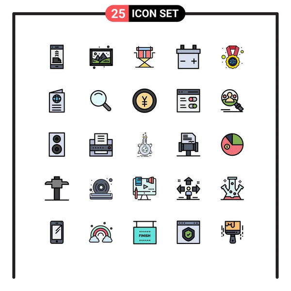 25个奖牌基本填充线平色 业余爱好 地球仪 可折叠可编辑矢量设计元件的用户界面包 — 图库矢量图片