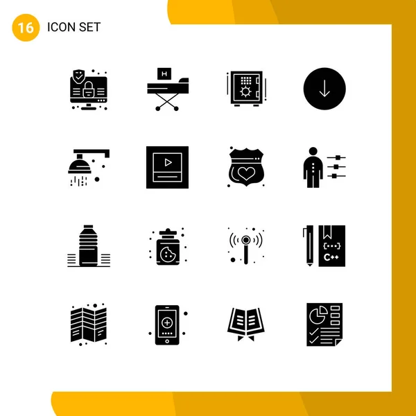 Pictogram Set Simple Solid Glyphs Bathroom Download Bank Safe Box — 스톡 벡터