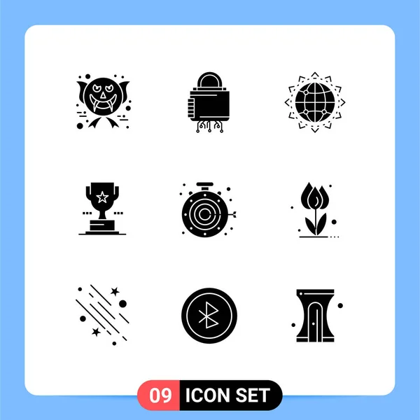 Set Vector Solid Glyphs Grid Achievement Trophy Secure Cup Business — Vector de stock