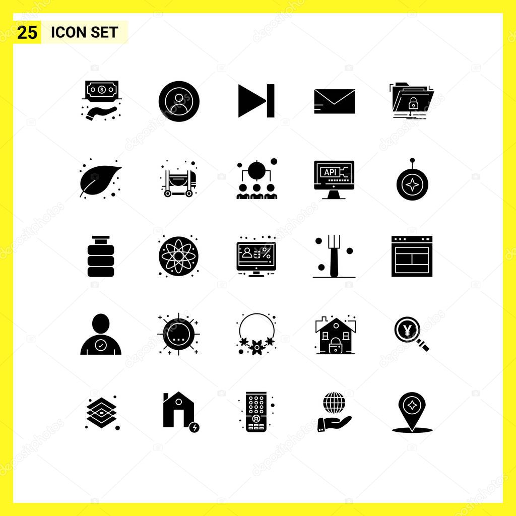 Pictogram Set of 25 Simple Solid Glyphs of encryption, email, user, mail, last Editable Vector Design Elements