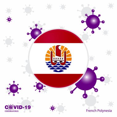 Fransız Polinezyası için dua et. COVID-19 Coronavirüs Tipografi Bayrağı. Evde kal, sağlığına dikkat et. Sağlığına dikkat et.