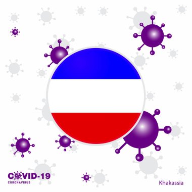 Hakassia için dua et. COVID-19 Coronavirüs Tipografi Bayrağı. Evde kal, sağlığına dikkat et. Sağlığına dikkat et.