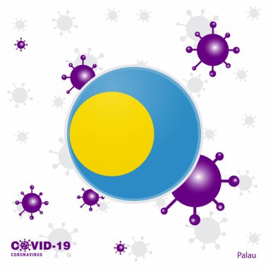 Palau için dua et. COVID-19 Coronavirüs Tipografi Bayrağı. Evde kal, sağlığına dikkat et. Sağlığına dikkat et.