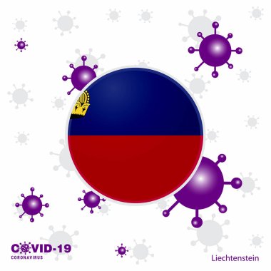 Liechtenstein için dua et. COVID-19 Coronavirüs Tipografi Bayrağı. Evde kal, sağlığına dikkat et. Sağlığına dikkat et.