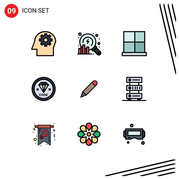 Pictogram Set Dari Warna Flat Sederhana Pensil Pengembangan Pintu Pengembangan - Stok Vektor