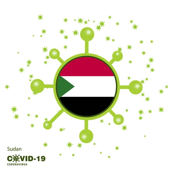 Sudan Coronavius Flag Awareness Background Inglés Quédate Casa Mantente Saludable — Vector de stock