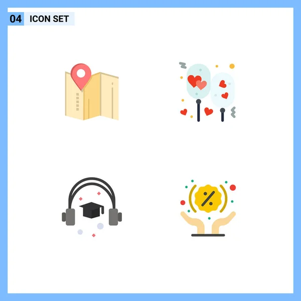 Thematic Vector Flat Icons Editable Symbols Location Cap Hotel Love — Stock Vector