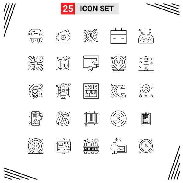 Set Modern Icons Sysymbols Signs Lungs Health Currency Van Battery — Vector de stock
