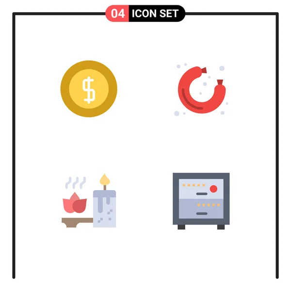 Set Iconos Planos Vectoriales Rejilla Para Efectivo Vela Dinero Tienda — Vector de stock