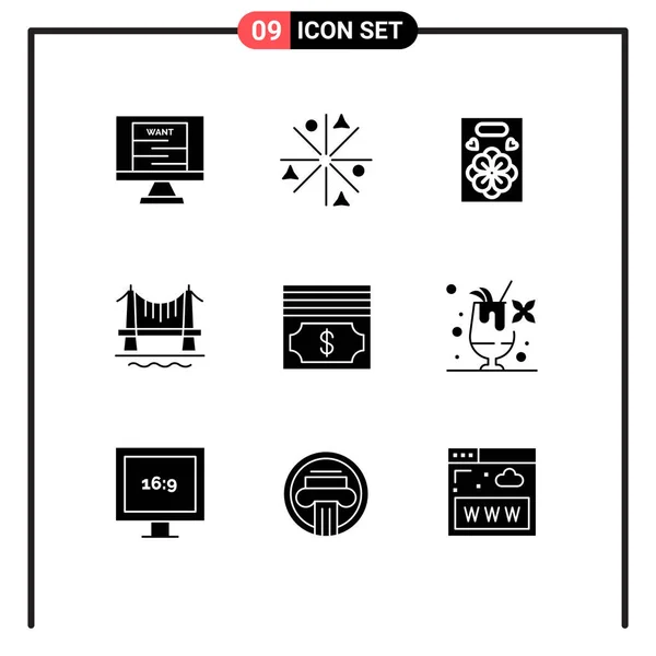 Creative Icons Modern Signs Sysymbols Money Cash Flower Cityscape Building — Archivo Imágenes Vectoriales