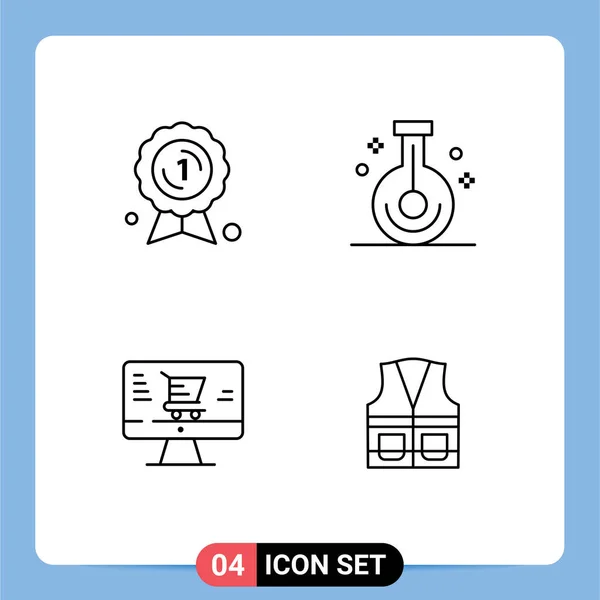 Modern Set Filledline Flat Színek Szimbólumok Mint Díj Monitor Érem — Stock Vector