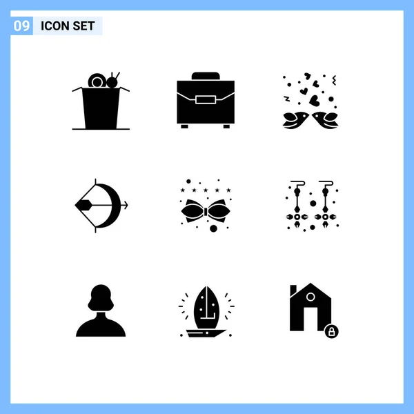 Mobile Interface Solid Glyph Set Pictograms Management Shoot Couple Bow — Stockový vektor