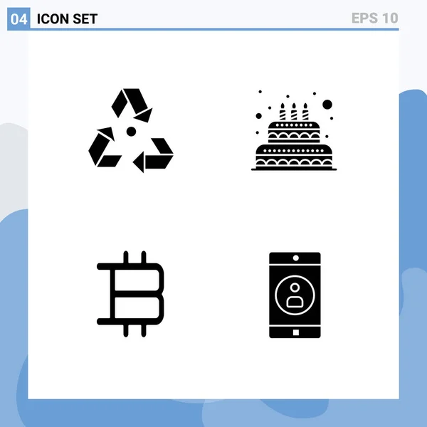 Mobile Interface Solid Glyph Set Pictograms Eco Bitcoin Garbage Love — Stockový vektor