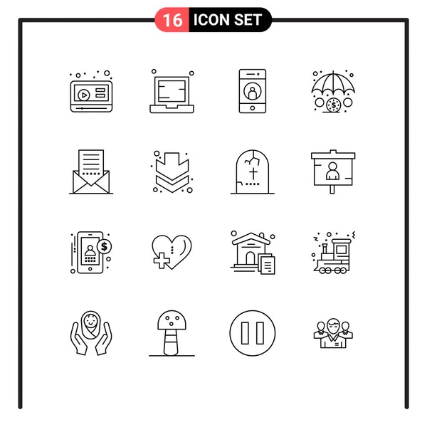 Set Van Moderne Pictogrammen Symbolen Tekenen Voor Mail Investeringen Toevoegen — Stockvector