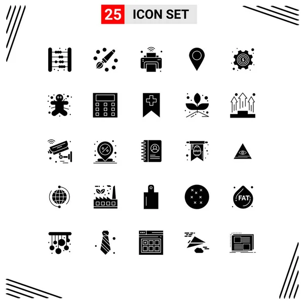 Set Modern Icons Symbols Signs Gear Marker Painting Location Iot — Stock Vector