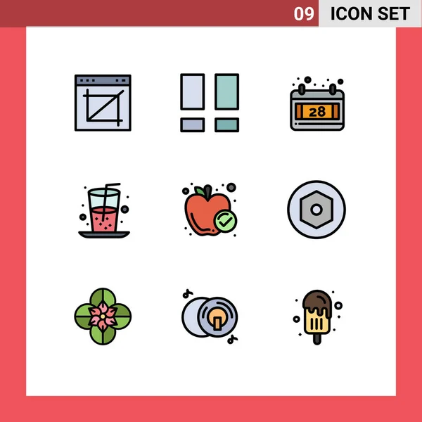 Interfejs Użytkownika Filledline Flat Color Pack Nowoczesne Znaki Symbole Żywności — Wektor stockowy