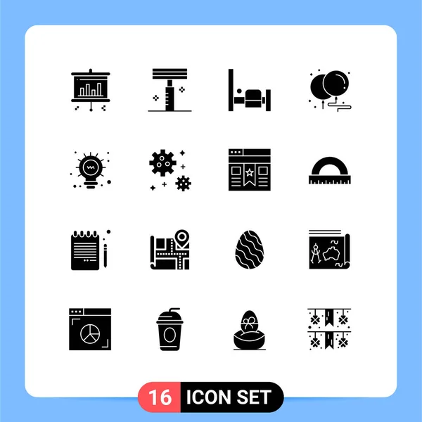 Pictogram Set Simple Solid Glyphs Astronaut Light Bedroom Web Celebration — Stock Vector