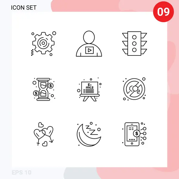 Pictogram Set Simple Outlines Board Loading Light Hour Rule Editable — Stock Vector