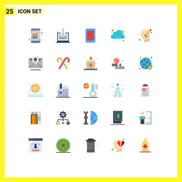 Set Modern Icons Sysymbols Signs Thinking Human Online Head Rainy — Vector de stock