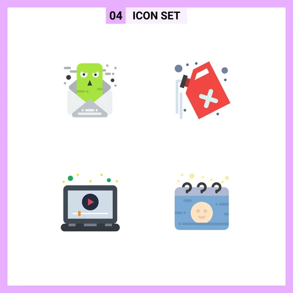 Group Modern Flat Icons Set Chat Laptop Email Pollution Play — Image vectorielle