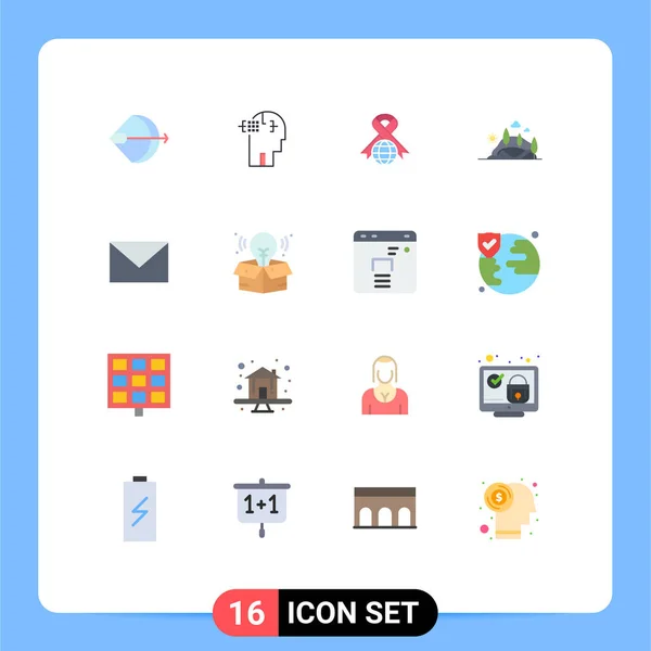 世界などのWeb印刷メディアのための16の現代的なフラット色の記号とシンボルのパッククリエイティブベクトルデザイン要素の編集可能なパック — ストックベクタ