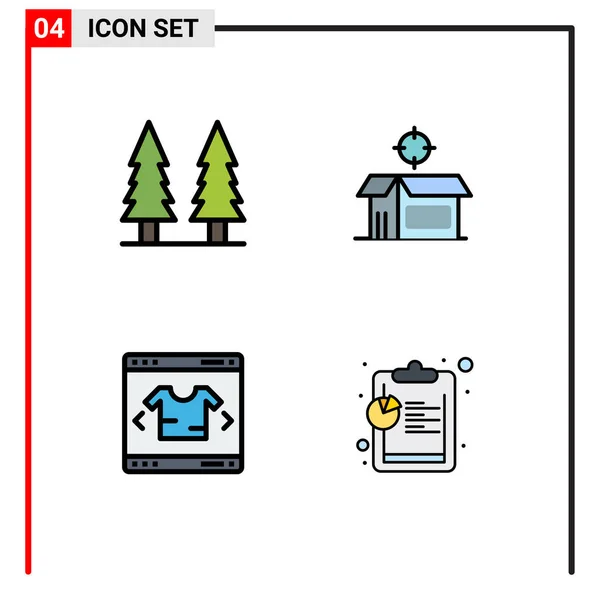 ユーザーインターフェイスパックの4基本的なファイルラインフラットエンターテイメントの色 近代的な ツリー オープンボックス ショッピング編集可能なベクトルデザイン要素 — ストックベクタ