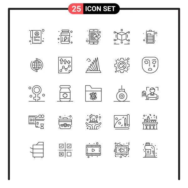25ユニバーサルライン記号充電 ボックス パズル パズル キューブ編集可能なベクトルデザイン要素のシンボル — ストックベクタ