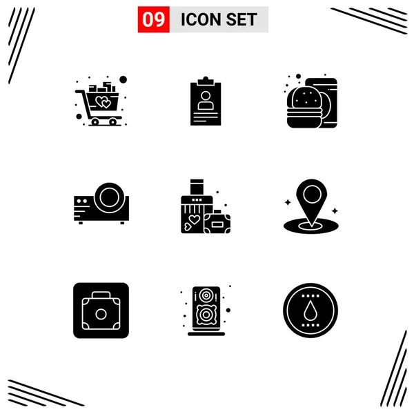 Creative Icons Modern Signs Simples Briefcase Movie Film Food Editable — Vector de stock