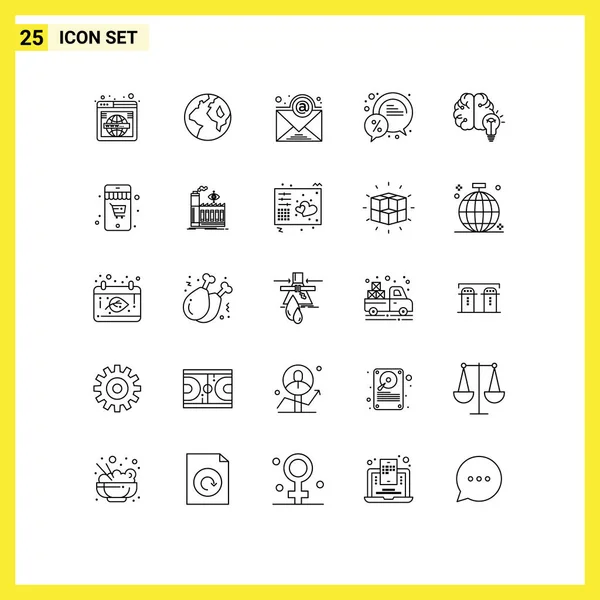 Set Modern Icons Symbols Signs Business Sale Email Percent Chat — Stock Vector