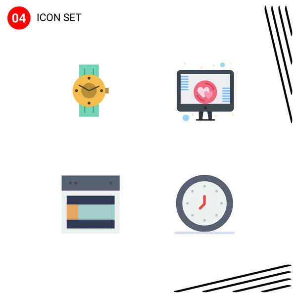 Pack Iconos Planos Creativos Reloj Diseño Teléfono Romance Sitio Editable — Vector de stock