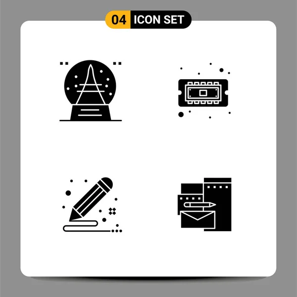 Mobile Interface Solid Glyph Set Pictograms Holiday Creative Vacation Cpu — Stockový vektor
