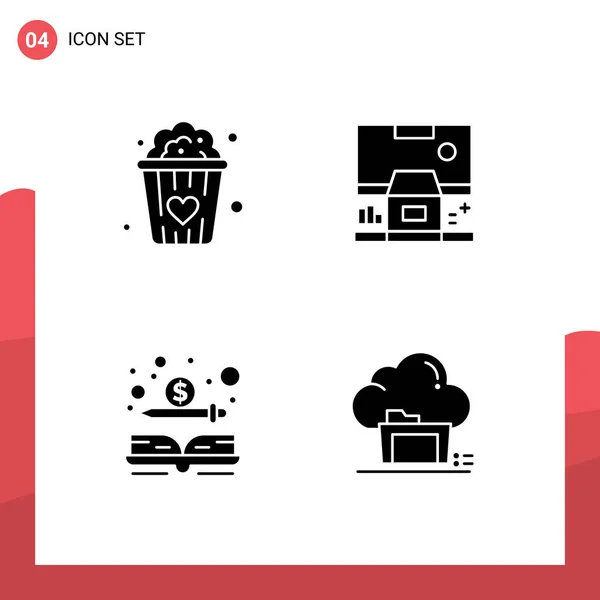 Pictogram Set Van Eenvoudige Solid Glyphs Van Voedsel Cash Cabine — Stockvector