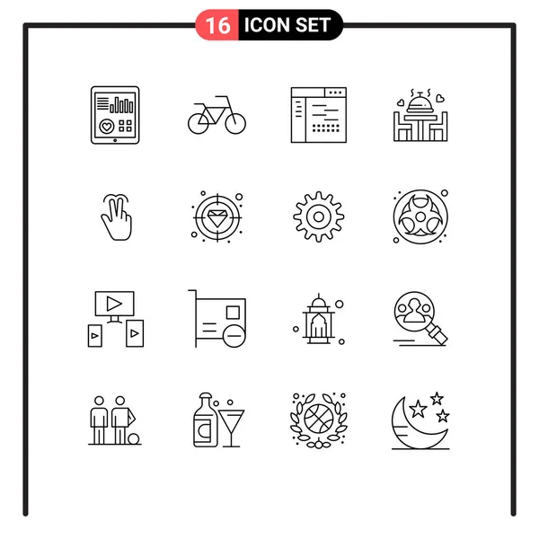 Mobile Interface Outline Set Piktogramy Ruky Desky Design Svatba Večeře — Stockový vektor