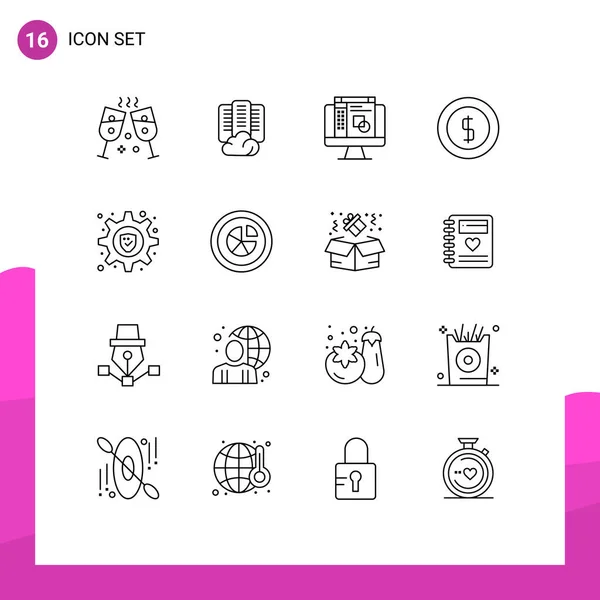 Pictogram Simple Outlines Chart Setting Layout Security Money Editable Vector — ストックベクタ