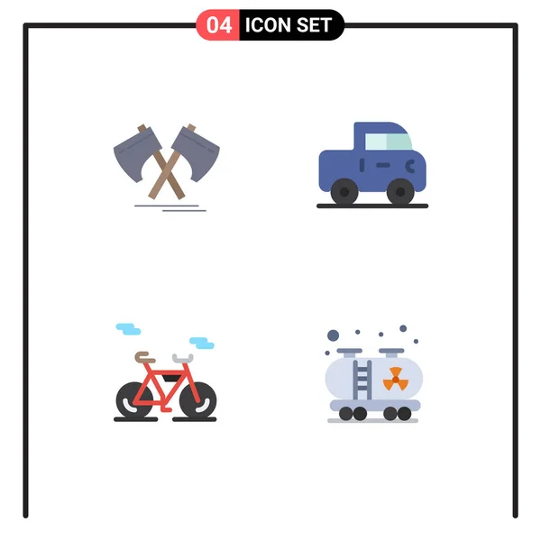 Group Flat Icons Signs Symbols Axe Transport Cutter Jeep Oil — Stock Vector