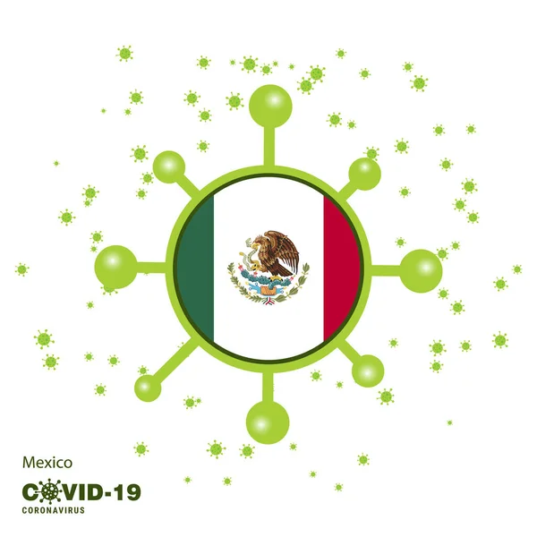 Mexico Coronavius Flag Awareness Background Manténgase Casa Manténgase Saludable Cuidado — Vector de stock