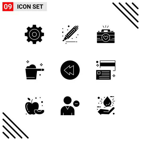 Modern Set Solid Glyphs Symbols Borrow Multimedia Video Cam Housekeeping — Stock Vector