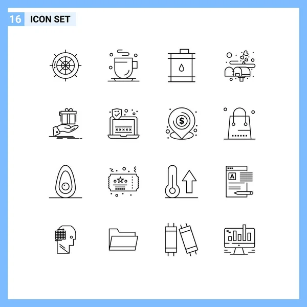 Set Modern Icons Symbols Signs Surprise Mail Barrel Love Box — Stock Vector