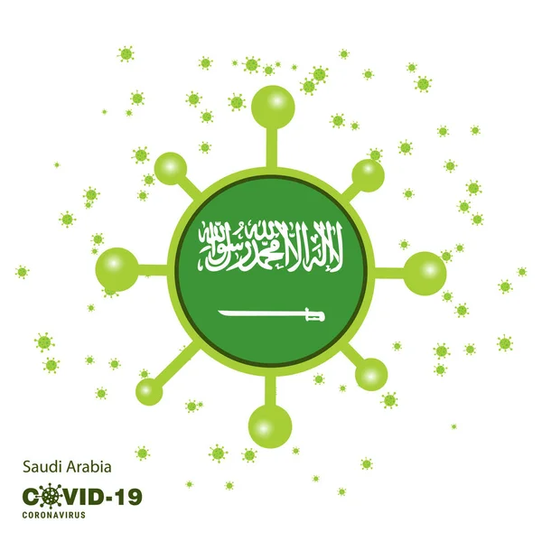 Arabia Saudita Coronávius Flag Awareness Background Manténgase Casa Manténgase Saludable — Vector de stock