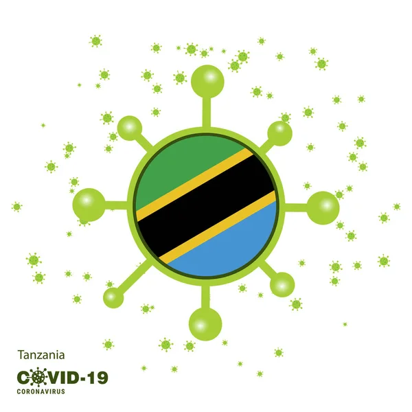 Tanzánia Coronavius Flag Tudatosság Háttér Maradj Otthon Maradj Egészséges Vigyázz — Stock Vector