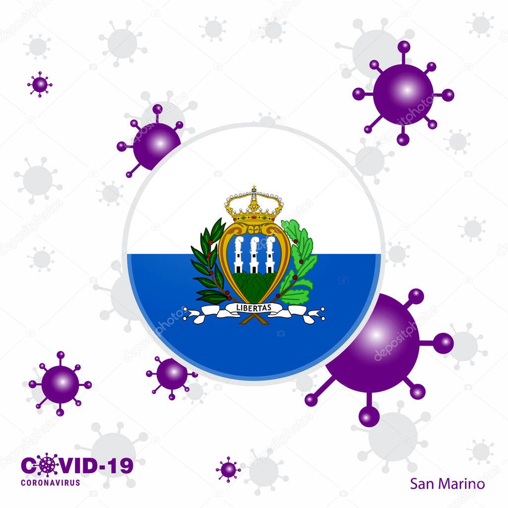 Pray For San Marino. COVID-19 Coronavirus Typography Flag. Stay home, Stay Healthy. Take care of your own health