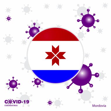 Mordovia için dua et. COVID-19 Coronavirüs Tipografi Bayrağı. Evde kal, sağlığına dikkat et. Sağlığına dikkat et.